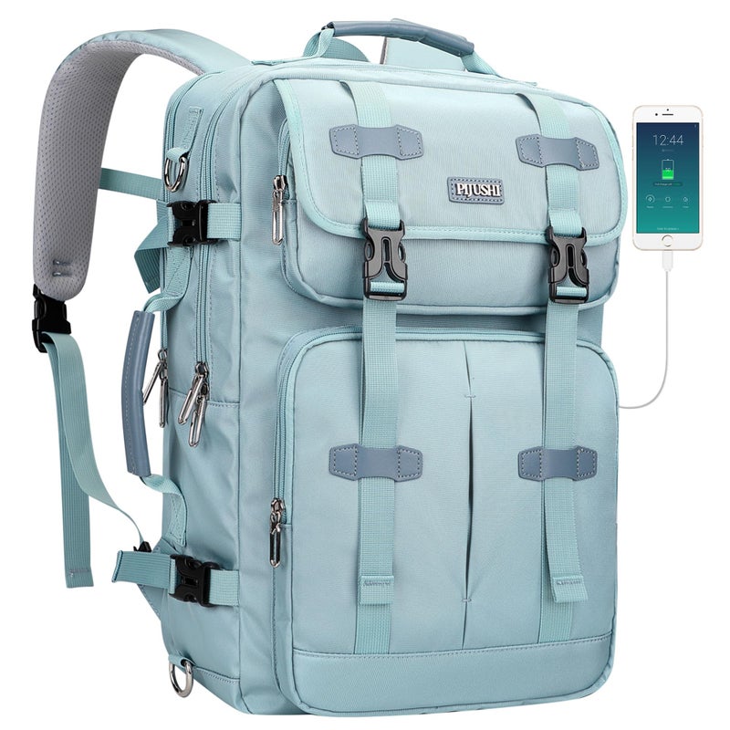 PIJUSHI Carry on Travel Backpack for Women Convertible Duffle Bag Flight Approved Luggage Backpack Fit 16 Inch Laptop(PE053 Teal Blue) - Image 1