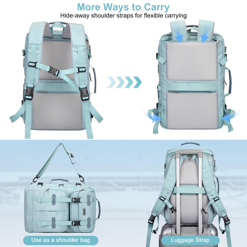PIJUSHI Carry on Travel Backpack for Women Convertible Duffle Bag Flight Approved Luggage Backpack Fit 16 Inch Laptop(PE053 Teal Blue) - Image 3