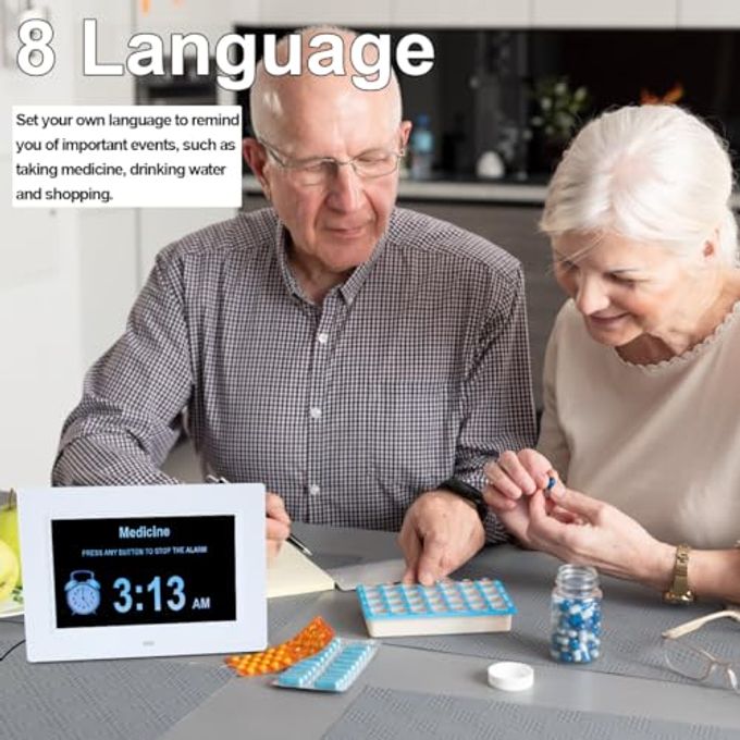 ybest 7 Inch Extra Large Day Date Time Digital Day Calendar Clocks with Auto-Dimming 12 Alarm Reminders Dementia Clock for Senior Elderly impaired Vision Memory Loss - Image 2