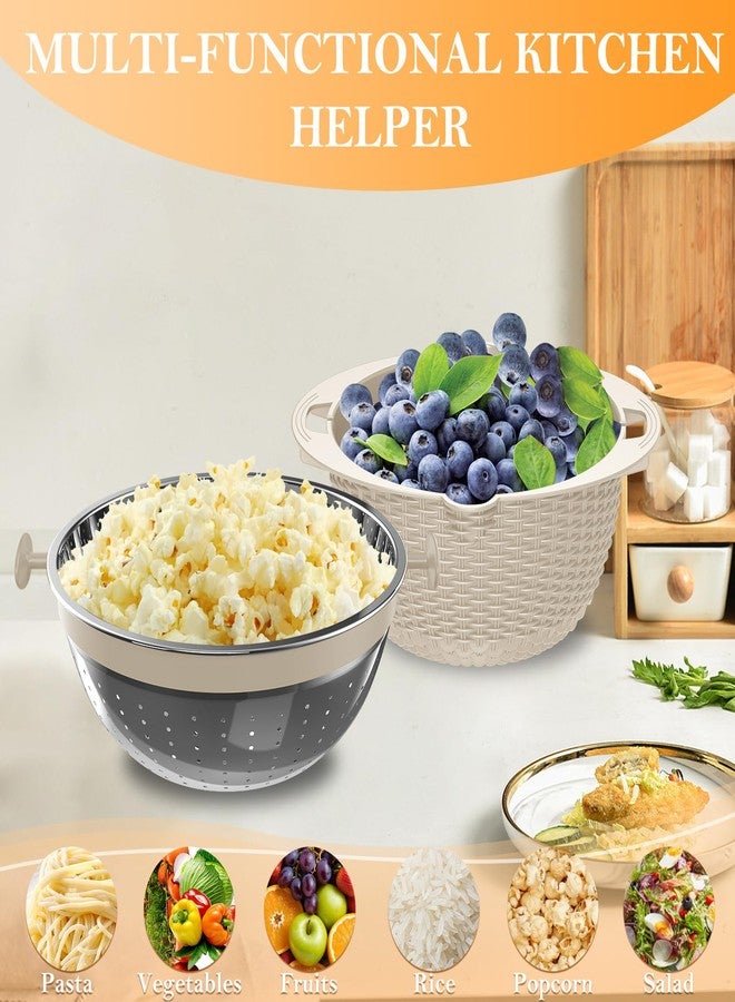 STOCKPOT 4-1 Colander with Mixing Bowl Set, Food Strainers and Colanders Set for Kitchen, Pasta Rice Strainer, Fruit and Veggie Washer, Salad Spinner, Kitchen Essentials Strainer Basket Bowl,Beige - Image 5