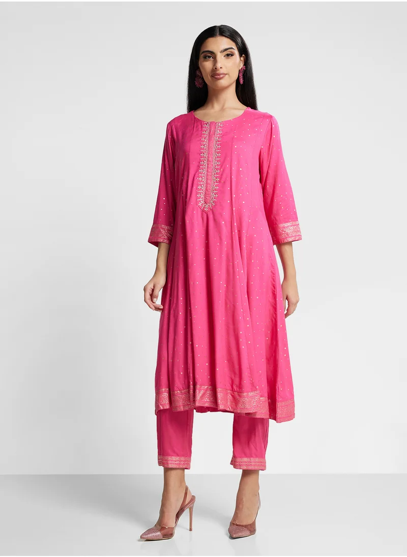 بيبا Printed Kurta, Palazo & Dupatta Set