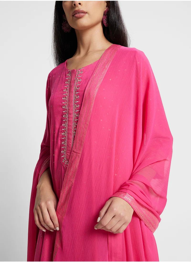 بيبا Printed Kurta, Palazo & Dupatta Set