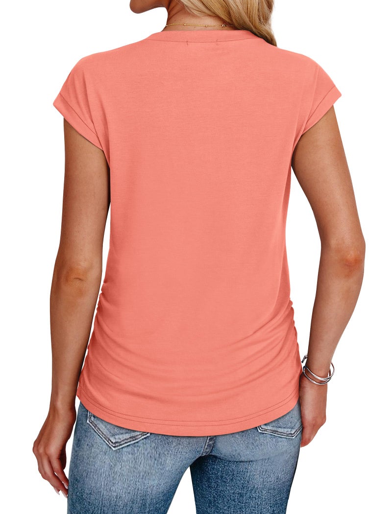 SAMPEEL Summer Outfits for Women Short Sleeve Spring Tops Trendy 2026 Casual Ladies T Shirts Loose Fit Coral XL - Image 5