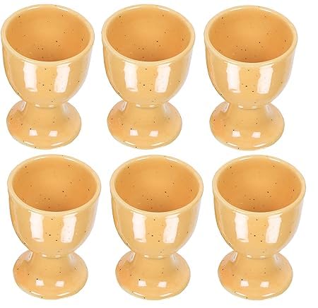 Qimacplus Elevate Your Breakfast Experience Soft Boiled Egg Holder Set Stylish Ceramic Egg Cups Perfect Housewarming Gift Set of 6 (Mustard) - Image 1