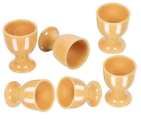 Qimacplus Elevate Your Breakfast Experience Soft Boiled Egg Holder Set Stylish Ceramic Egg Cups Perfect Housewarming Gift Set of 6 (Mustard) - Image 2