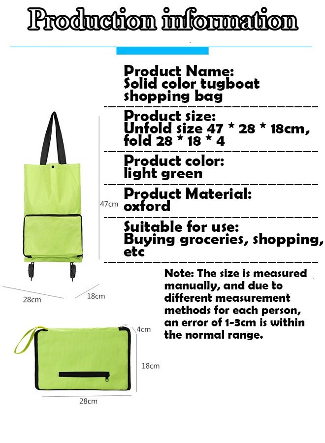 Loquat Shopping Bag with Wheels, Portable Trolley Bags Foldable Tote Grocery Cart, Reusable and Collapsible Utility Bag, 360° Swivel Wheels, Large Capacity Telescopic Storage Bag for Traveling (Green) - Image 4