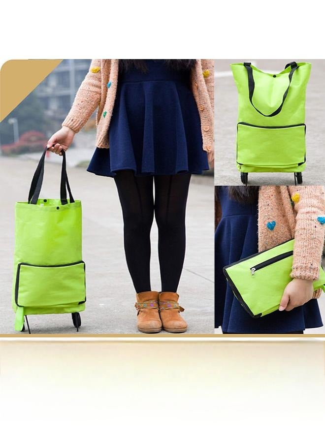 Loquat Shopping Bag with Wheels, Portable Trolley Bags Foldable Tote Grocery Cart, Reusable and Collapsible Utility Bag, 360° Swivel Wheels, Large Capacity Telescopic Storage Bag for Traveling (Green) - Image 1