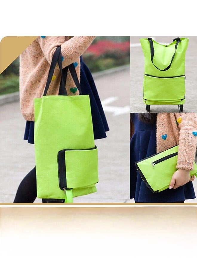 Loquat Shopping Bag with Wheels, Portable Trolley Bags Foldable Tote Grocery Cart, Reusable and Collapsible Utility Bag, 360° Swivel Wheels, Large Capacity Telescopic Storage Bag for Traveling (Green) - Image 5