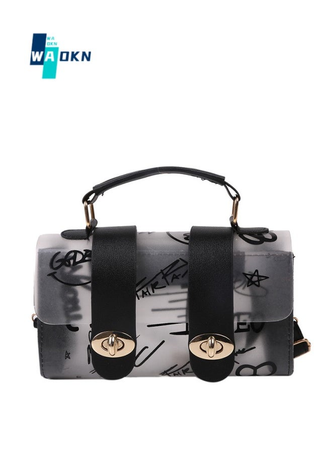 WAOKN - Women's Trendy Simple Shoulder Bag, Ladies Transparent Graffiti Tote Bag Handbag Clutch Bag, PVC Material Creative Crossbody Bag Sling Bag Side Bag for College Students and Teenagers - Image 1