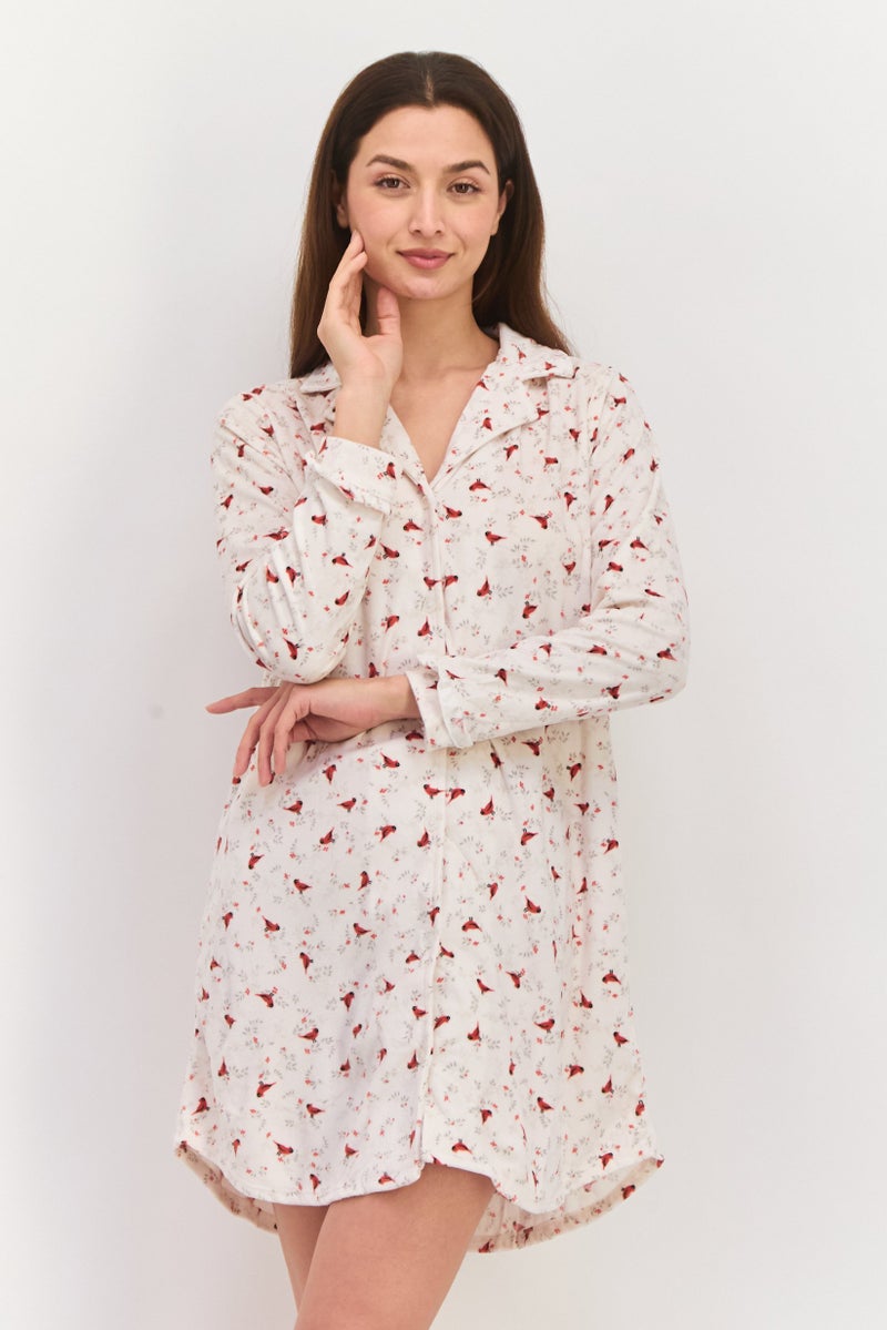 Celestial Dreams Women Allover Print Full Sleeves Pajamas, Ivory Combo - Image 1