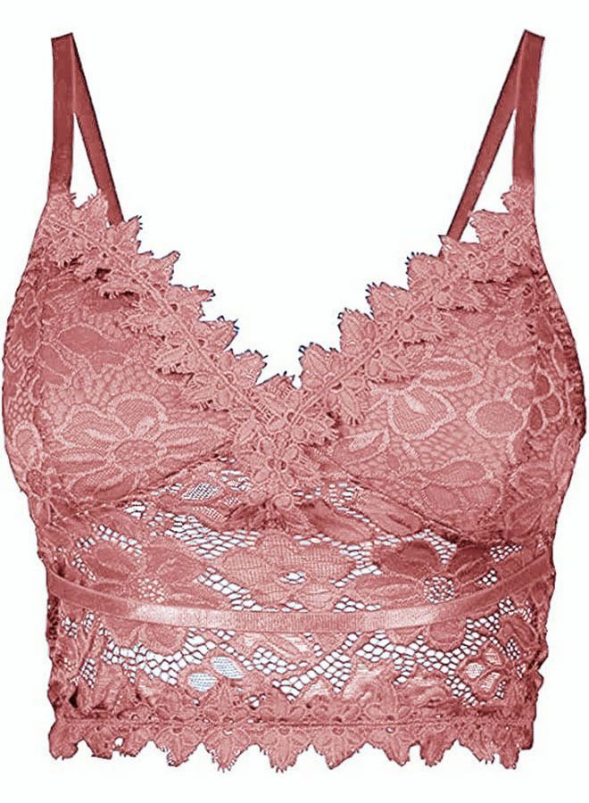 NIBEMINENT Women's Lace Bra Vest Removable Sponge Pad No Steel Ring V Neck Basic Short - Image 1