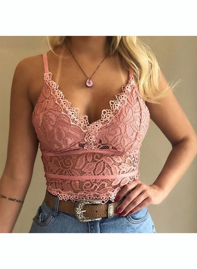 NIBEMINENT Women's Lace Bra Vest Removable Sponge Pad No Steel Ring V Neck Basic Short - Image 2