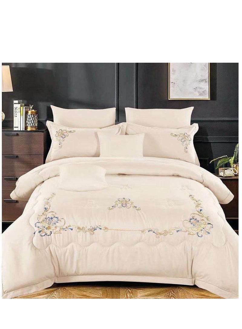 MMM HOME MMM HOME Embroidered 6pcs King size High Cotton Hotel Master Quality Microfiber Bedding Set Comforter/Bedsheet/Pillow covers set  - Image 1