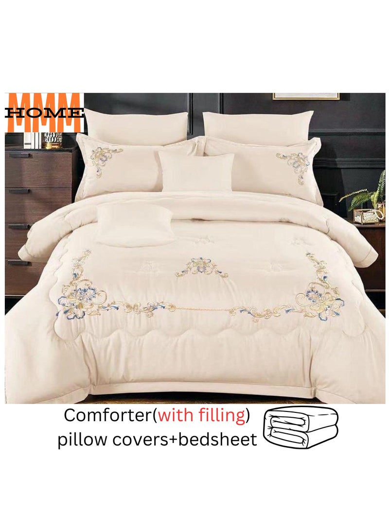 MMM HOME MMM HOME Embroidered 6pcs King size High Cotton Hotel Master Quality Microfiber Bedding Set Comforter/Bedsheet/Pillow covers set  - Image 2