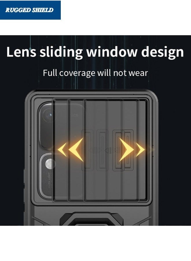 TEAM LUXURY - VIVO V30 5G Case, Vivo V30 Case with Slide Camera Cover, Military Grade Heavy Duty Shockproof Phone Case Cover with Kickstand for VIVO V30 5G, Black - Image 1