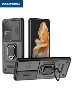 VIVO V30 5G Case, Vivo V30 Case with Slide Camera Cover, Military Grade Heavy Duty Shockproof Phone Case Cover with Kickstand for VIVO V30 5G, Black