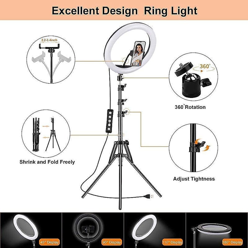 DDLC Ring Light 12" with Tripod 5m Collar mic Stand for Video Shooting Professional Studio Light with Tripod Photography Halo YouTube ringlight kit for YouTube Instagram Accessories (12inch mic) - Image 2