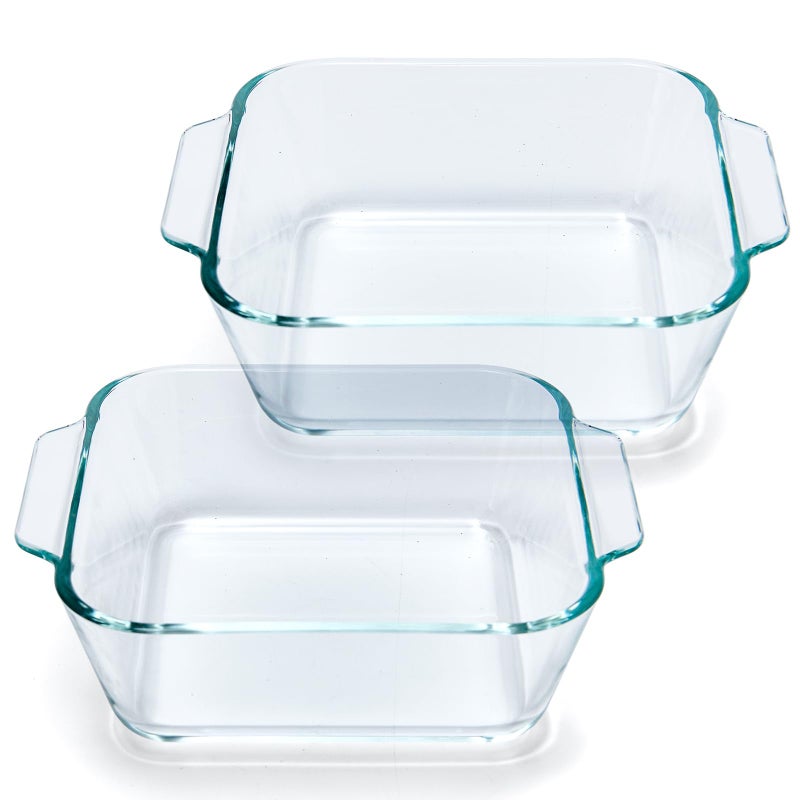 Small Casserole Dishes 2 Pack 5 Inch Glass Square Baking Dish Individual Portion Baking Pan for Oven Microwave Air Fryer Square Egg Clear Prep Bowls with Handle