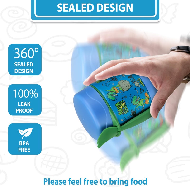 Howeemo 10oz Soup Thermo for Hot Food Kids,Lunch Thermo Kids Food Jar with Spoon Hot Insulated Food Containers,Leak Proof Stainless Steel Wide Mouth Lunch Food Thermo Jar for School(Blue-Dinosaur) - Image 5