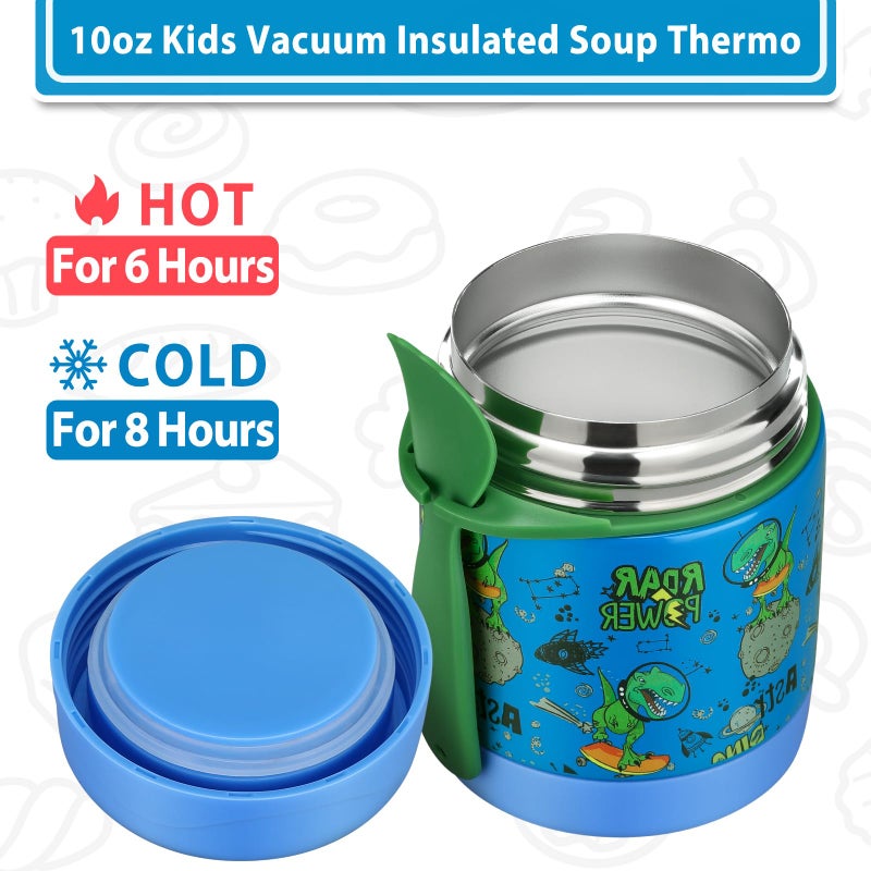 Howeemo 10oz Soup Thermo for Hot Food Kids,Lunch Thermo Kids Food Jar with Spoon Hot Insulated Food Containers,Leak Proof Stainless Steel Wide Mouth Lunch Food Thermo Jar for School(Blue-Dinosaur) - Image 4