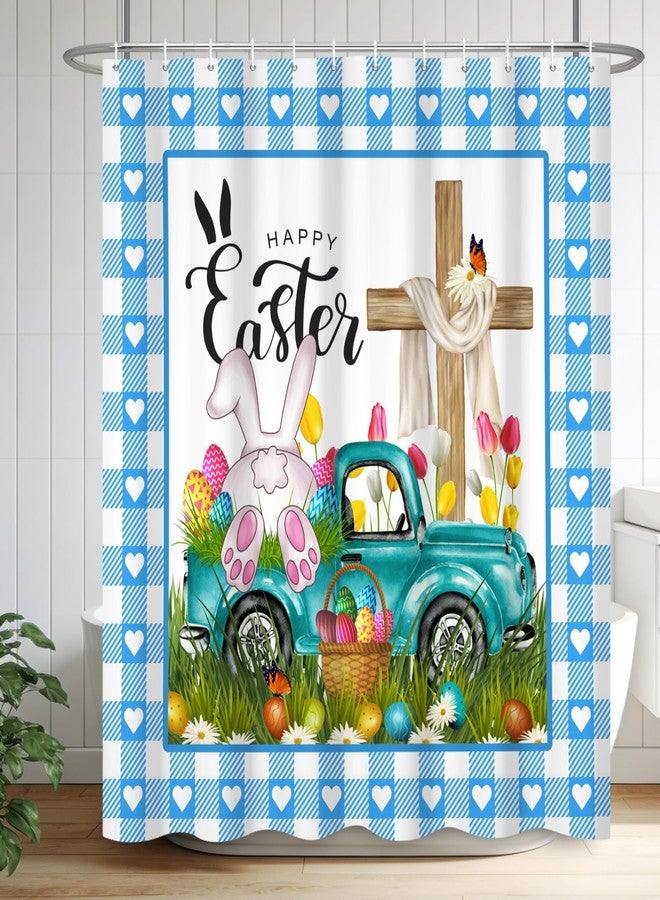 Renaiss 72x72 Inch Happy Easter Shower Curtain for Bathroom Cute Rabbit Colorful Eggs Floral Grass Holy Cross Truck Shower Curtain Home Bathroom Decor Waterproof Polyester Fabric with 12 Hooks - Image 1