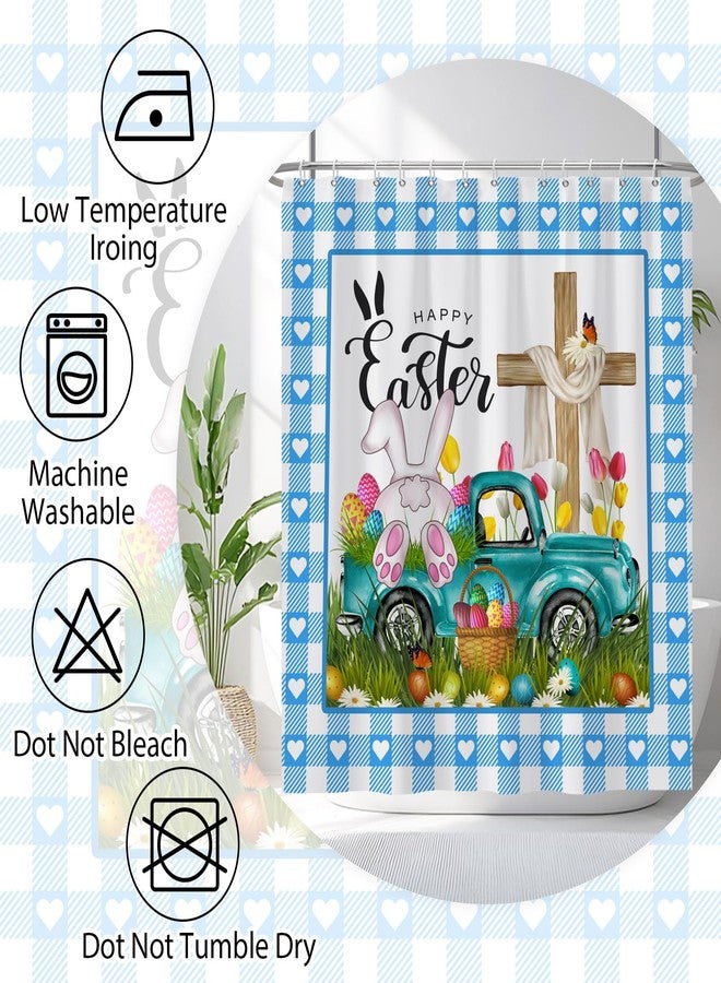 Renaiss 72x72 Inch Happy Easter Shower Curtain for Bathroom Cute Rabbit Colorful Eggs Floral Grass Holy Cross Truck Shower Curtain Home Bathroom Decor Waterproof Polyester Fabric with 12 Hooks - Image 5