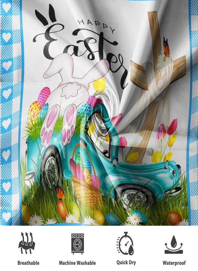 Renaiss 72x72 Inch Happy Easter Shower Curtain for Bathroom Cute Rabbit Colorful Eggs Floral Grass Holy Cross Truck Shower Curtain Home Bathroom Decor Waterproof Polyester Fabric with 12 Hooks - Image 2