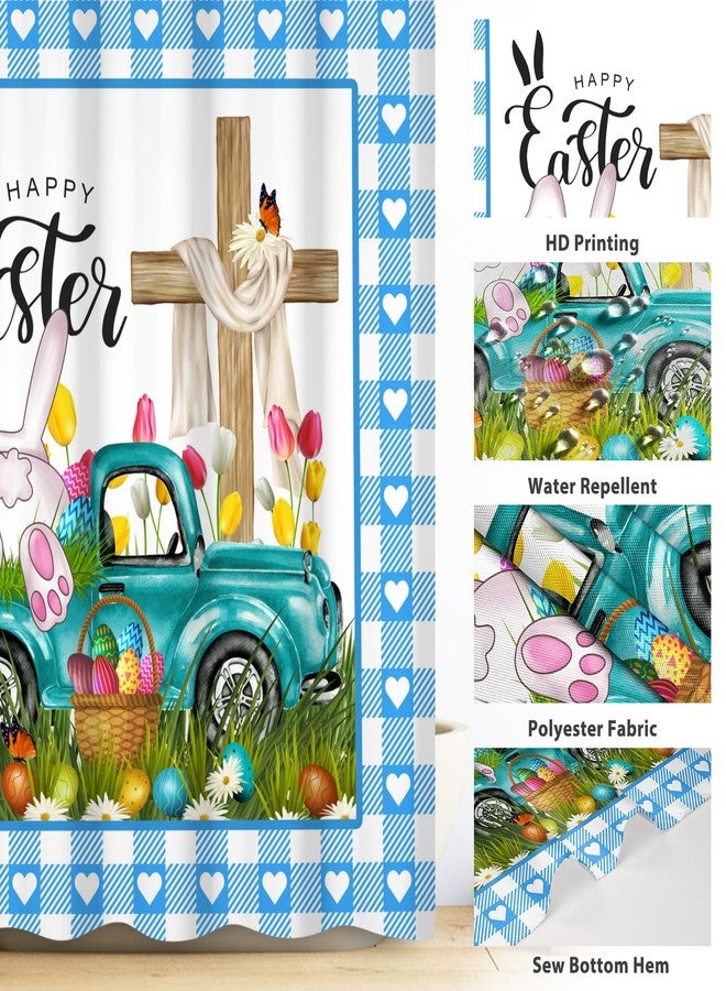 Renaiss 72x72 Inch Happy Easter Shower Curtain for Bathroom Cute Rabbit Colorful Eggs Floral Grass Holy Cross Truck Shower Curtain Home Bathroom Decor Waterproof Polyester Fabric with 12 Hooks - Image 3