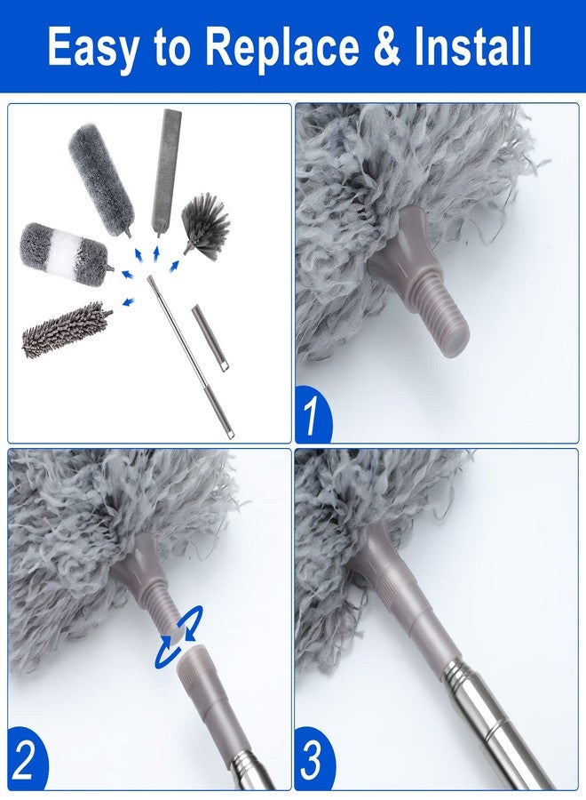 DTZERT Microfiber Duster Kit (11PCS) - Washable Dusters with Extension Pole (30 to 100 in) for Cleaning Ceilings, Fans, Furniture - Image 4