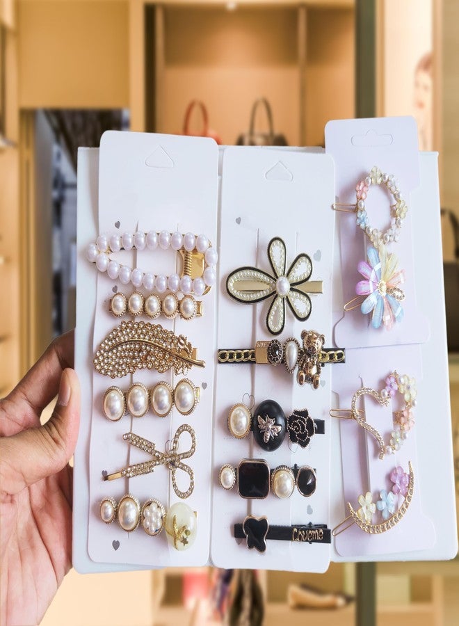 JPV 15 PCS Premium Korean stylish Hair Clips For Women's And Girls, Multicolor 15 Piece Set Korean Style Pearl Metal Hair clips, Plastic Pearl Barrettes Hairpin for Women & Girls - Image 1