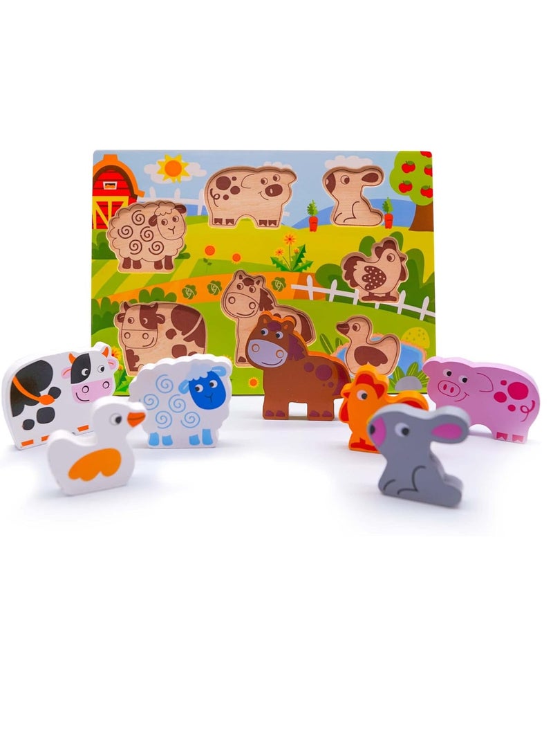 Large Safari Animals Wooden Puzzle with Rabbits and Other Animals for Kids 1+ RBG - Image 1