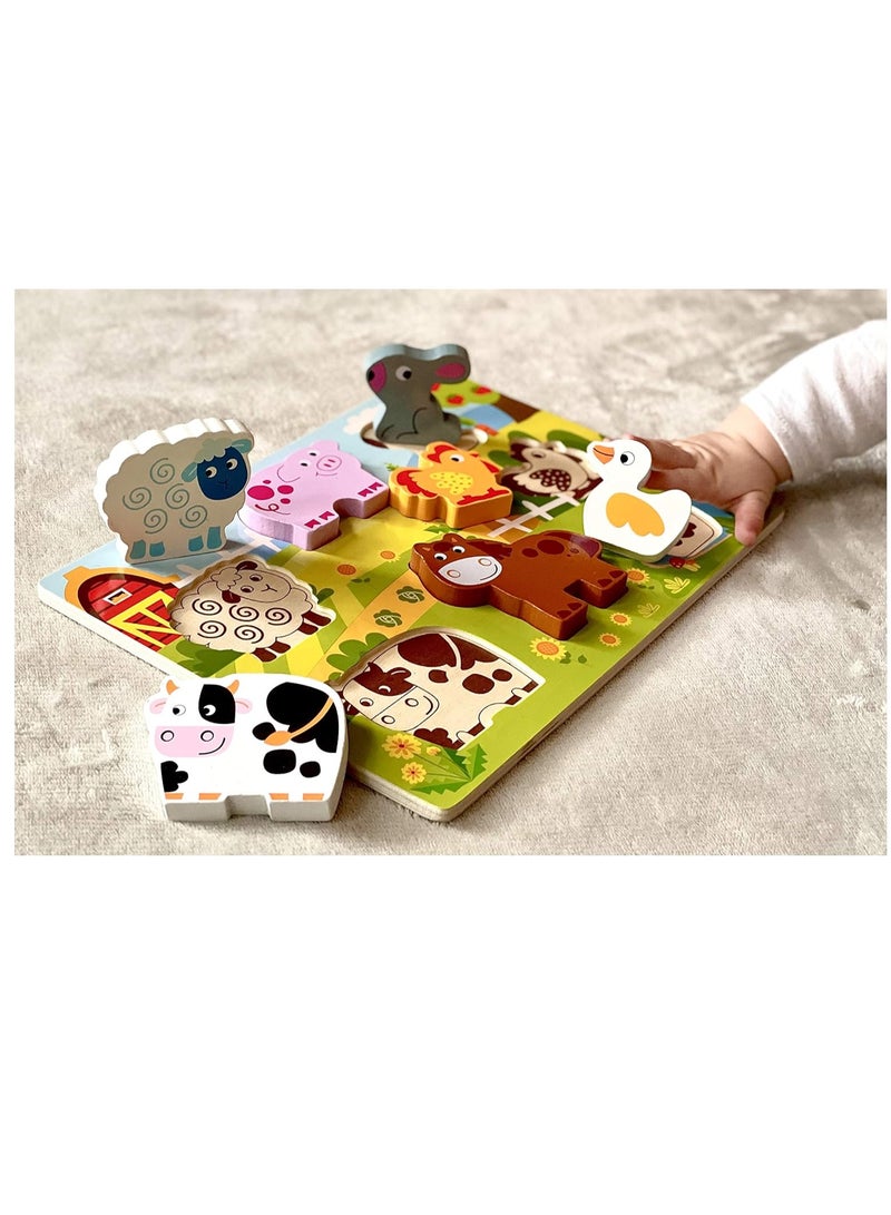 Large Safari Animals Wooden Puzzle with Rabbits and Other Animals for Kids 1+ RBG - Image 2
