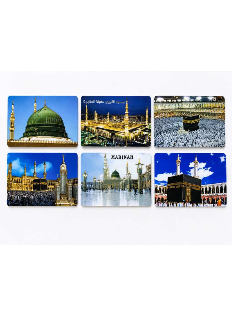 ARAB SOUVENIRS Islamic Fridge Magnets Set of 6 – Kaaba, Masjid Al Haram & Al Masjid An Nabawi Refrigerator Magnets, Makkah & Madinah Souvenir Photo Magnet Collection, Premium HD Decorative Magnets for Fridge, Office, Locker & Gifts - Image 1