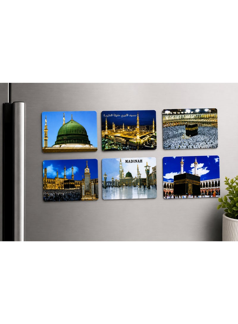 ARAB SOUVENIRS Islamic Fridge Magnets Set of 6 – Kaaba, Masjid Al Haram & Al Masjid An Nabawi Refrigerator Magnets, Makkah & Madinah Souvenir Photo Magnet Collection, Premium HD Decorative Magnets for Fridge, Office, Locker & Gifts - Image 2