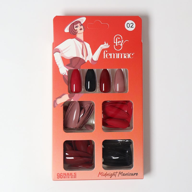 Midnight Manicure Press-On False Nails – Reusable, Lightweight, Salon Finish, 02 Almond