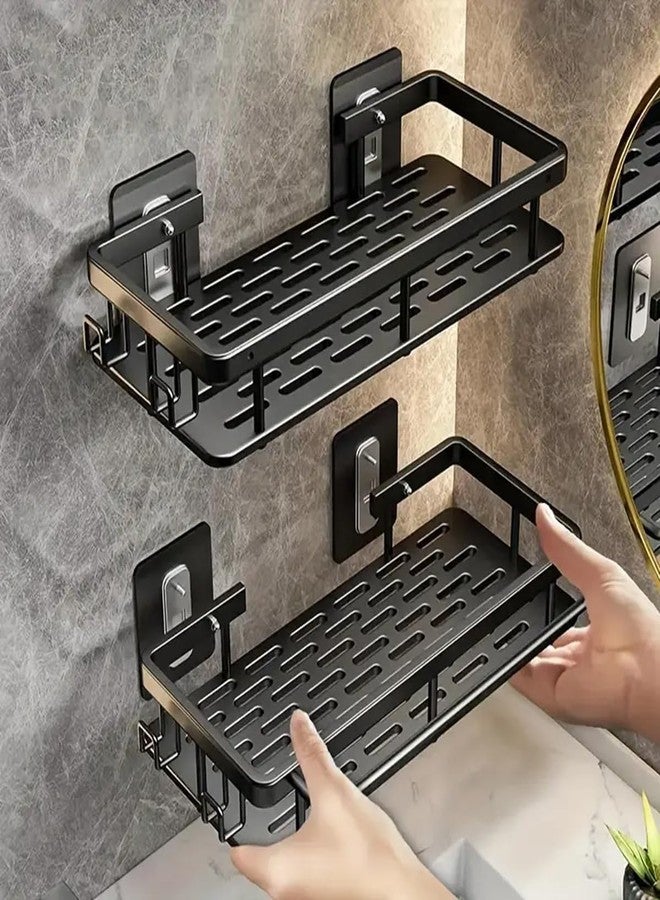 AMIQUS Aluminium Pack of 2, Self Adhesive Bathroom Organizer Without Drill Shelf Wall Mounted Bathroom Shelves Rack Holder Stand for Bathroom Accessories Organiser (2 Pcs Heavy Black Matt) - Image 3