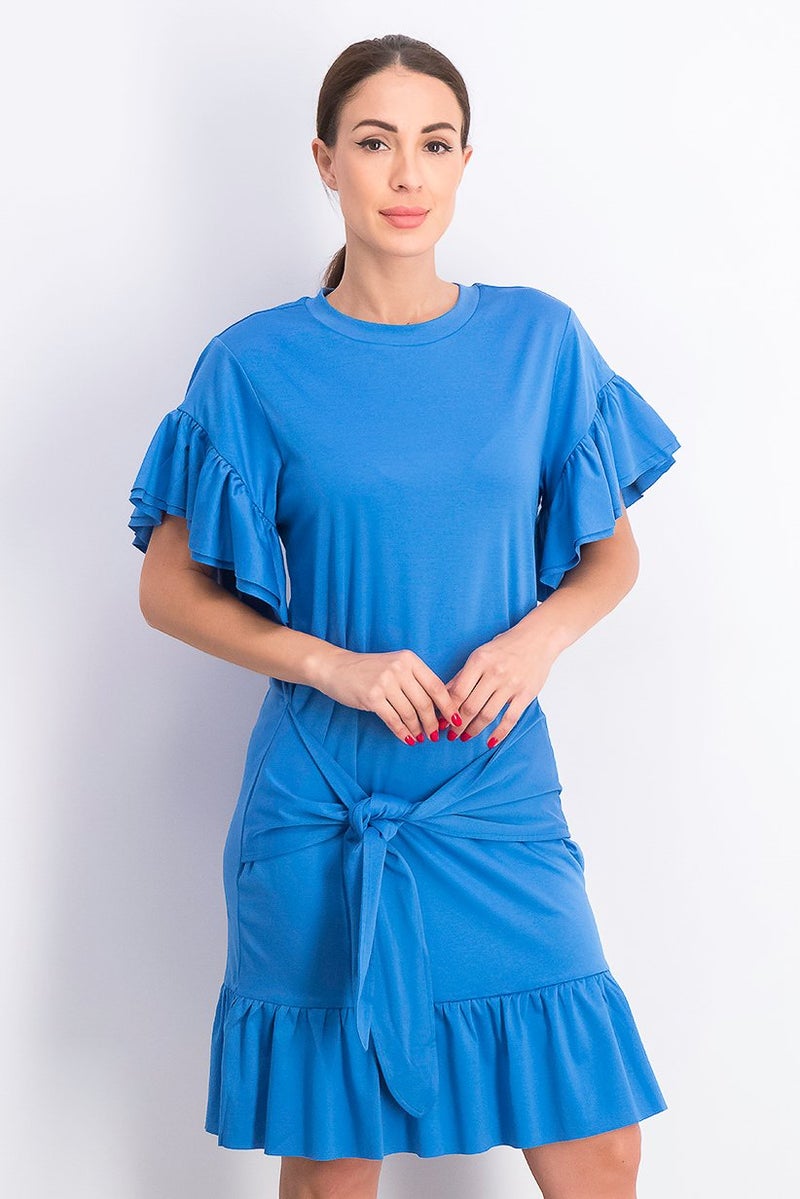 Scotch & Soda Women Plain Flounce Dress, Mirage Blue - Image 1