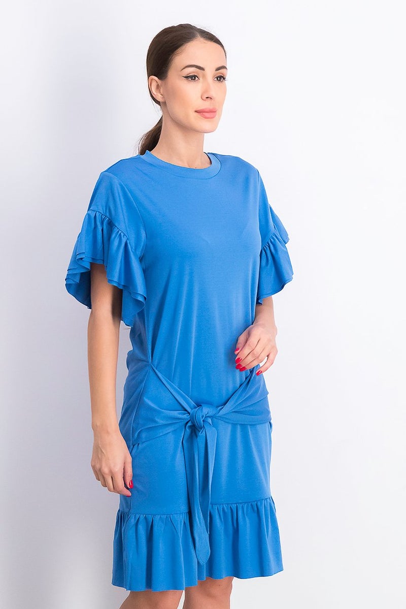 Scotch & Soda Women Plain Flounce Dress, Mirage Blue - Image 2