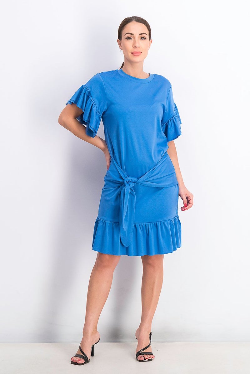Scotch & Soda Women Plain Flounce Dress, Mirage Blue - Image 4
