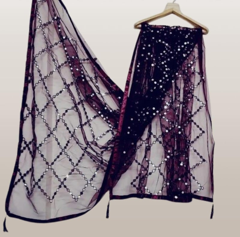 ARIPAN Net mirror sitara dupatta embroidry work sequins for women and girls free size 2m pack of 1pcs - Image 2