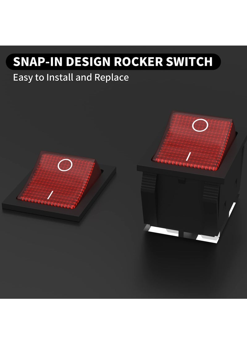 SYOSI 12V 30A Rocker Switch, 4 Pin Red LED Lighted Rocker Toggle Switch, DPST Heavy Duty 30 Amp 12 Volt Rocker Switch, Waterproof Toggle Plug for Car RV Home (5pcs) - Image 2