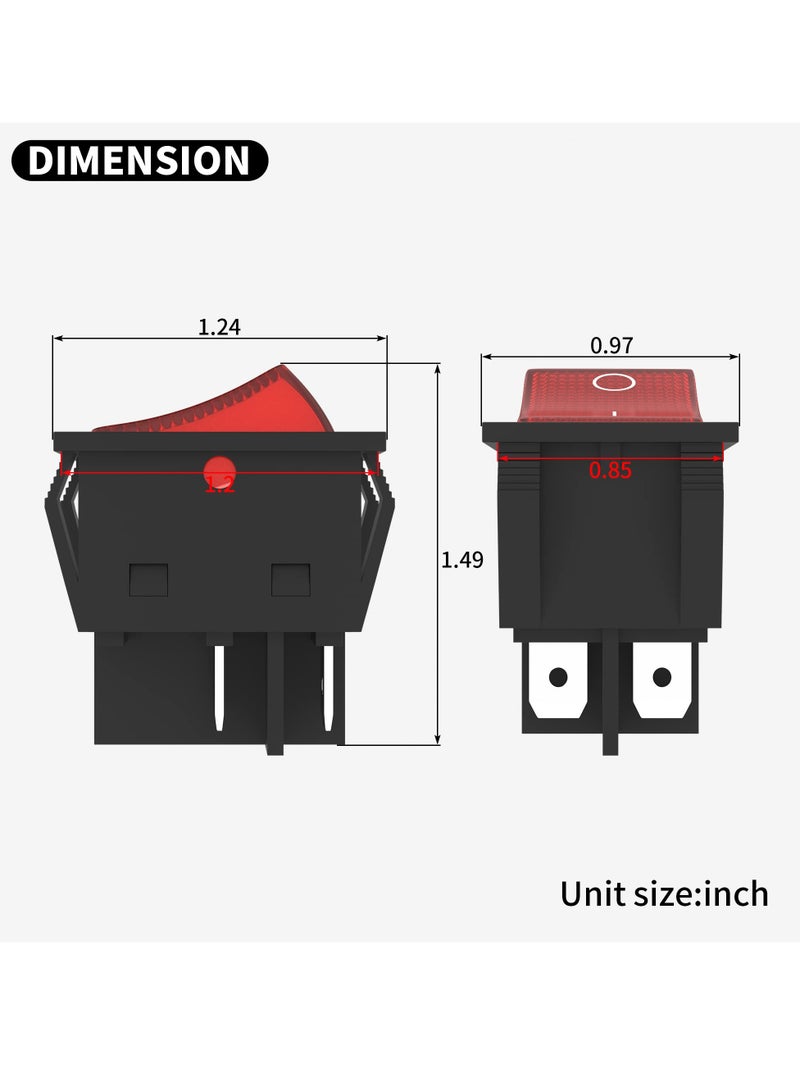 SYOSI 12V 30A Rocker Switch, 4 Pin Red LED Lighted Rocker Toggle Switch, DPST Heavy Duty 30 Amp 12 Volt Rocker Switch, Waterproof Toggle Plug for Car RV Home (5pcs) - Image 4