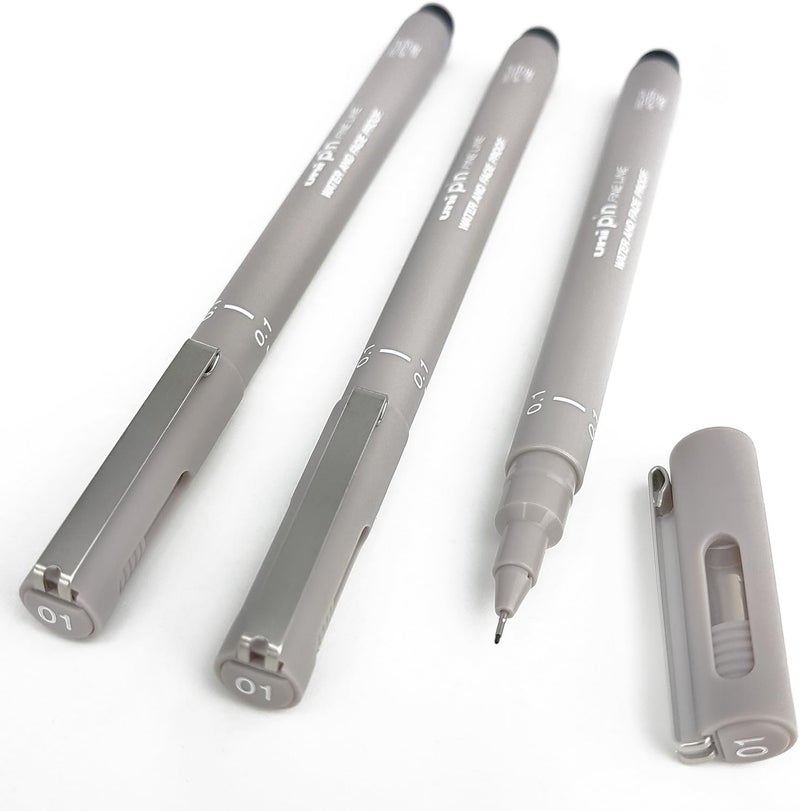 Uni Pin Fineliner Drawing Pen Set - Light Grey - 0.1mm
