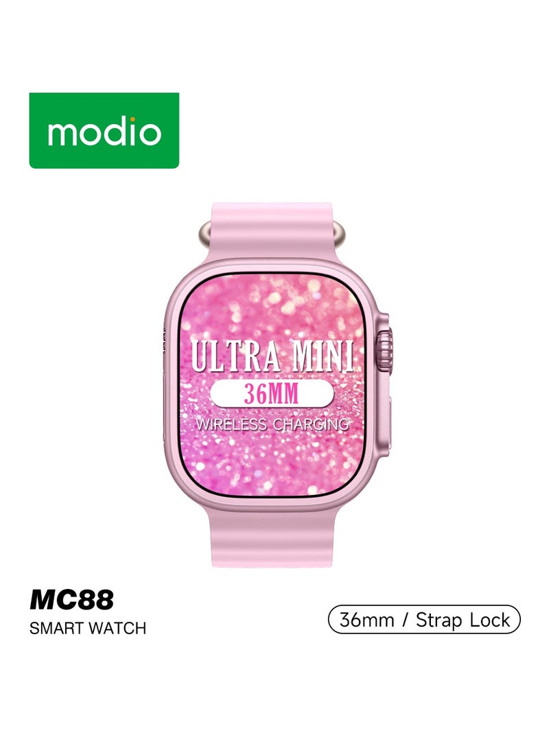موديو ساعة ذكية Modio MC88 مقاس 36 مم مع شريطين وكابل شحن مصممة للسيدات والفتيات باللون الوردي - Image 1