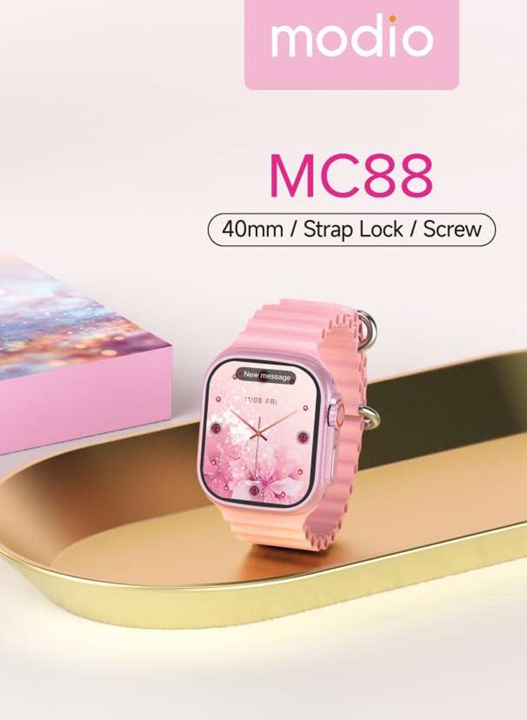 موديو ساعة ذكية Modio MC88 مقاس 36 مم مع شريطين وكابل شحن مصممة للسيدات والفتيات باللون الوردي - Image 2