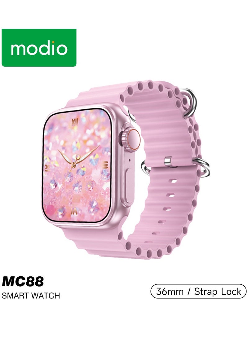 موديو ساعة ذكية Modio MC88 مقاس 36 مم مع شريطين وكابل شحن مصممة للسيدات والفتيات باللون الوردي - Image 3