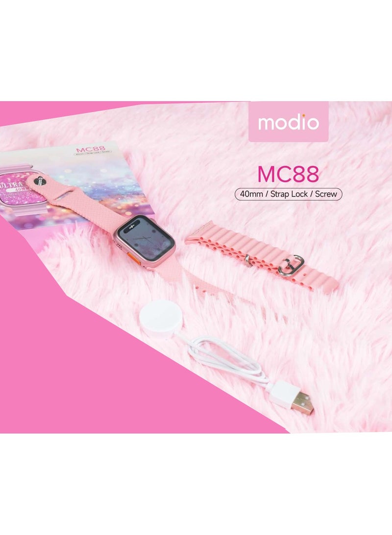 موديو ساعة ذكية Modio MC88 مقاس 36 مم مع شريطين وكابل شحن مصممة للسيدات والفتيات باللون الوردي - Image 4