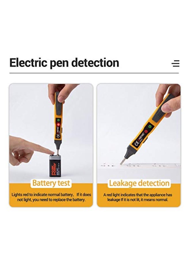 جهاز اختبار الجهد الكهربائي متعدد الوظائف غير التلامسي من نوع القلم جهاز اختبار الجهد الكهربائي AC/DC واستمرارية التيار الكهربائي وقلم اختبار البطارية مع وظيفة إنذار صوتي وضوئي - Image 4