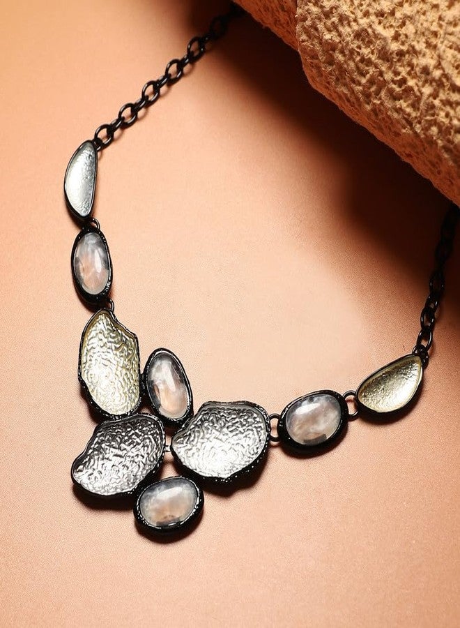 SOHI Women's Dented Stone Necklace For Casual Wear | Gold & Silver Colour | Alloy Material | Lobster Clasp Closure | Artificial Stones Necklace | Necklace For Woman & Girls (9920) - Image 3