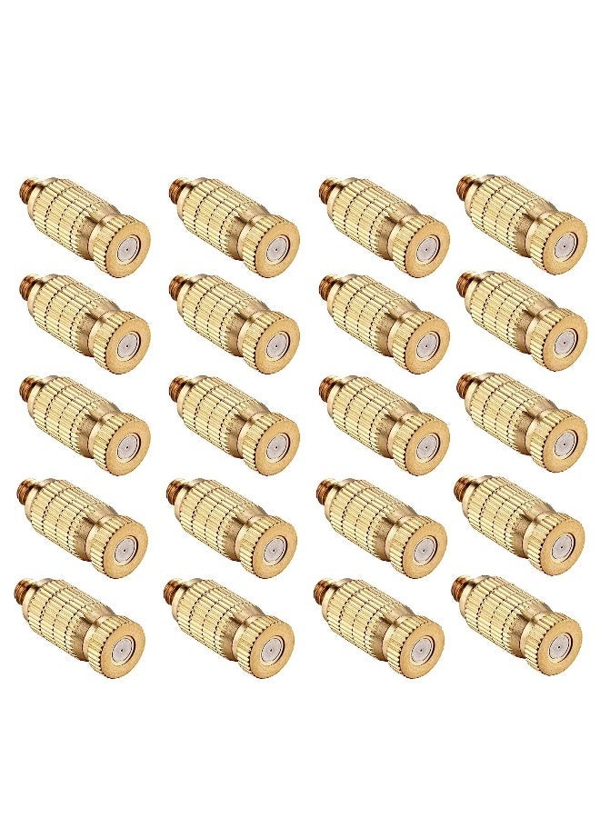 High Pressure Brass Misting Nozzles - 20 Pack Anti-Drip Atomizer Spray Heads for Outdoor Cooling, Landscaping, Greenhouse Irrigation, and Air Humidification (0.008/0.2mm)